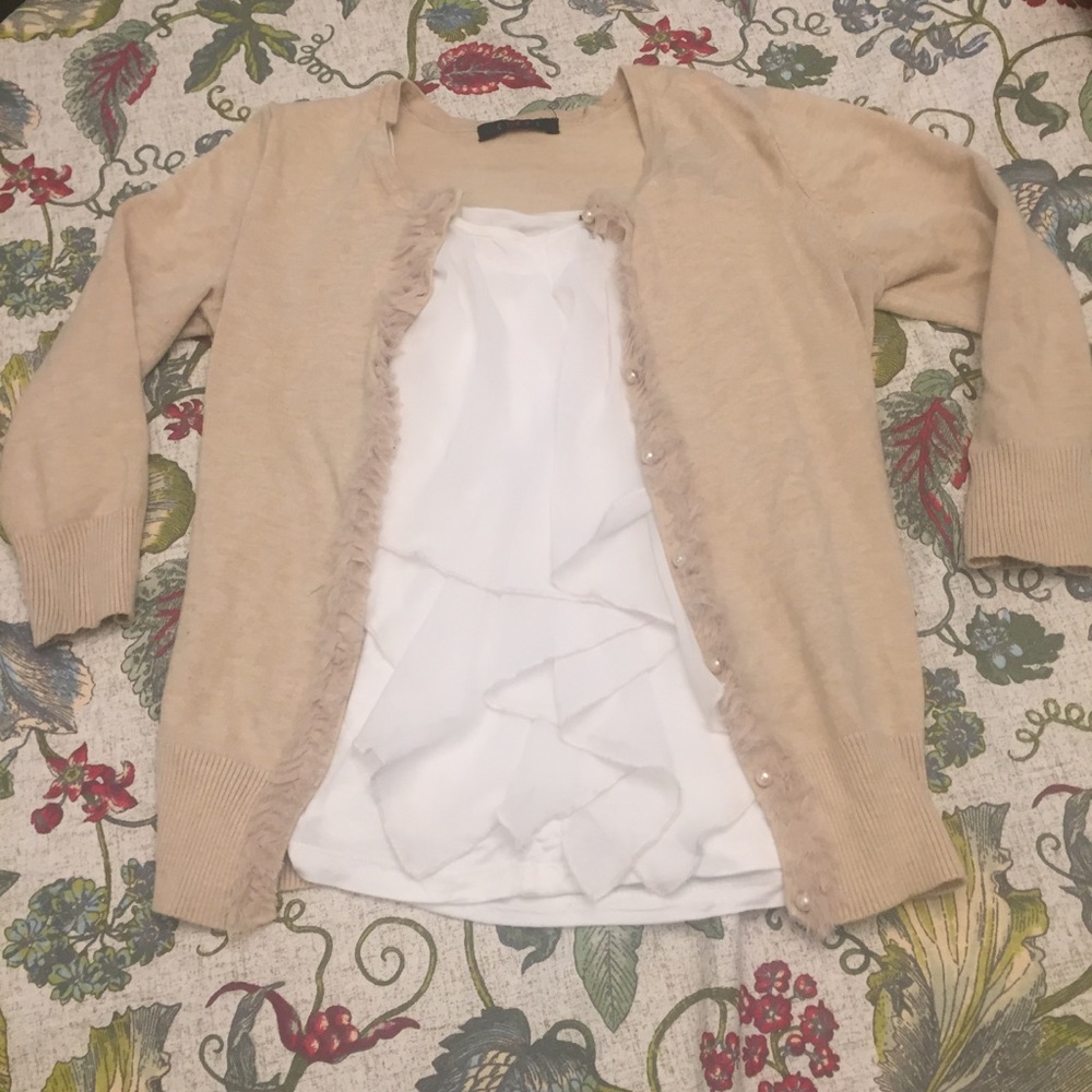 COPY - Pearl and Chiffon Embellished Tan/Cream Ca…